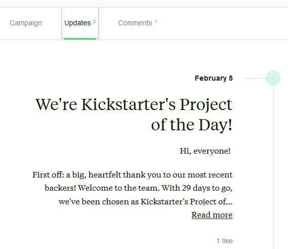 Update on a Kickstarter project