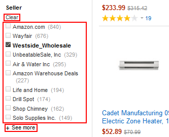 Filter Amazon search by seller