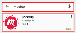 Search for Meetup and tap the first box that appears