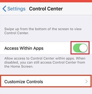 Customize settings that appear in the Control Center