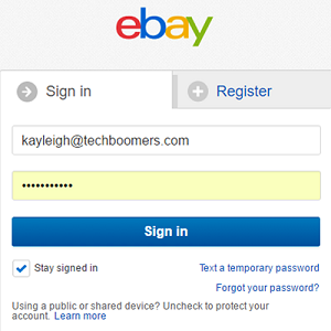 eBay sign in screen