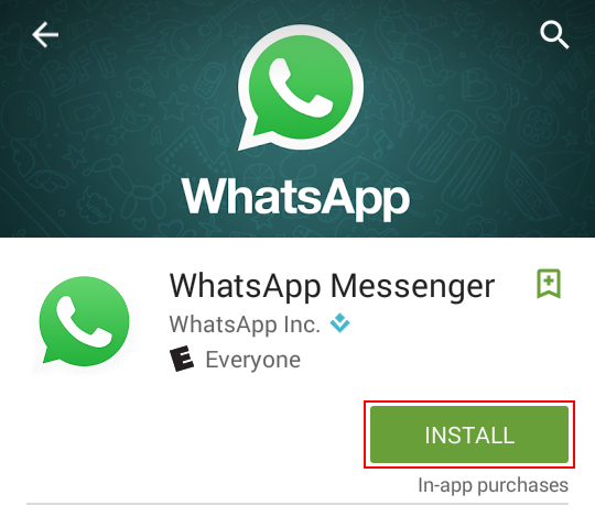 Press this button to install WhatsApp