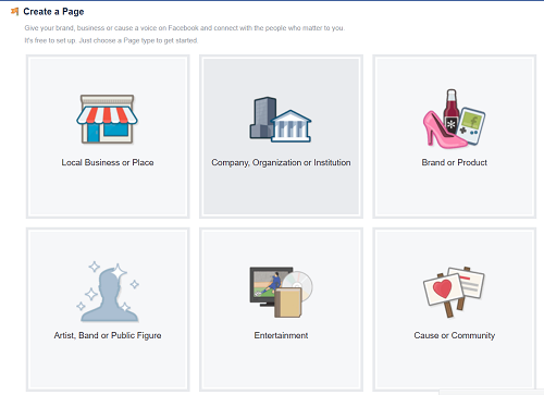 Choose a category for Facebook business page