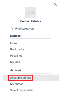 View your account settings for Care.com