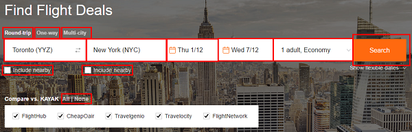 Use the search bar to search for flights.