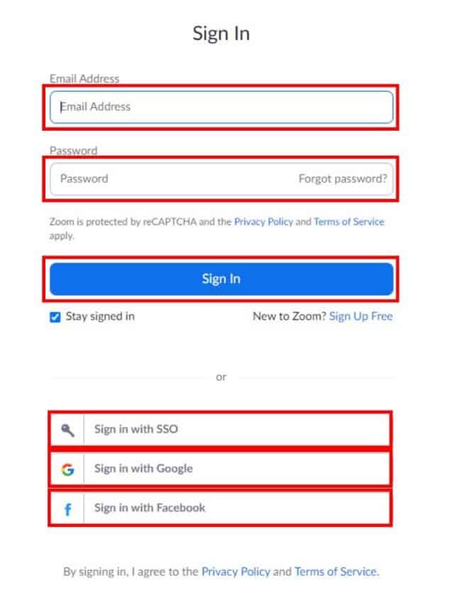 Zoom sign in methods