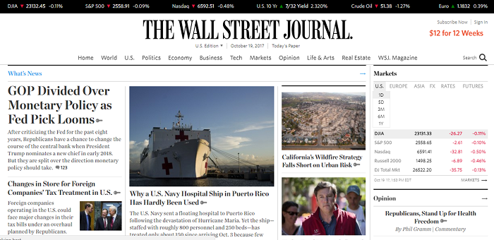 Screenshot of The Wall Street Journal website