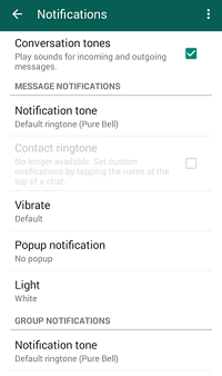 WhatsApp notification settings