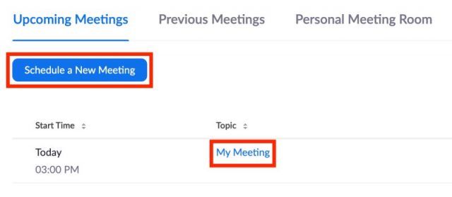 Upcoming Meetings screen