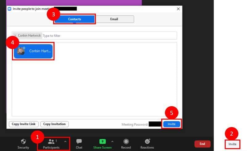 Desktop client during meetings steps to invite contacts