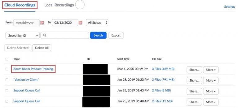 Select a Zoom meeting cloud recording to view