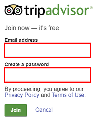 Enter your email address and choose a password for TripAdvisor