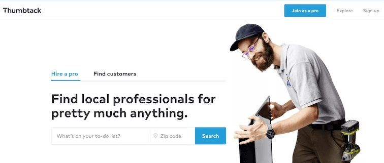 thumbtack homepage with handyman