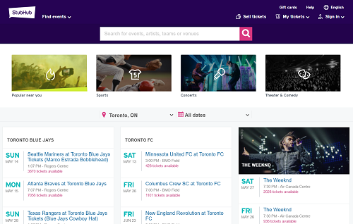 StubHub homepage