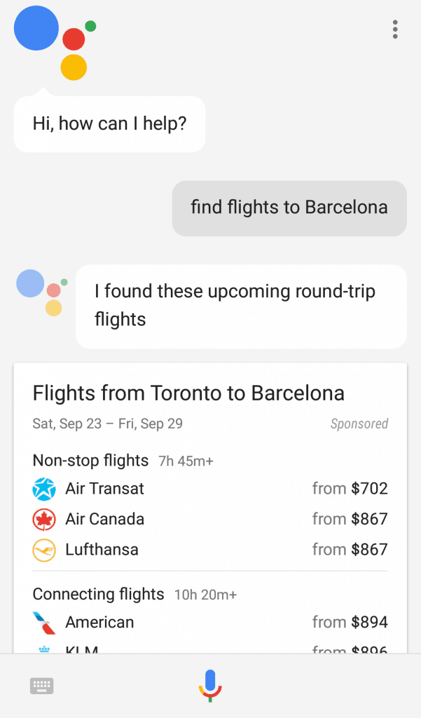 An example of Google Assistant's interface