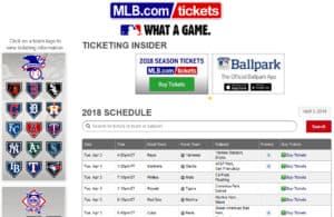 MLB website ticket selector