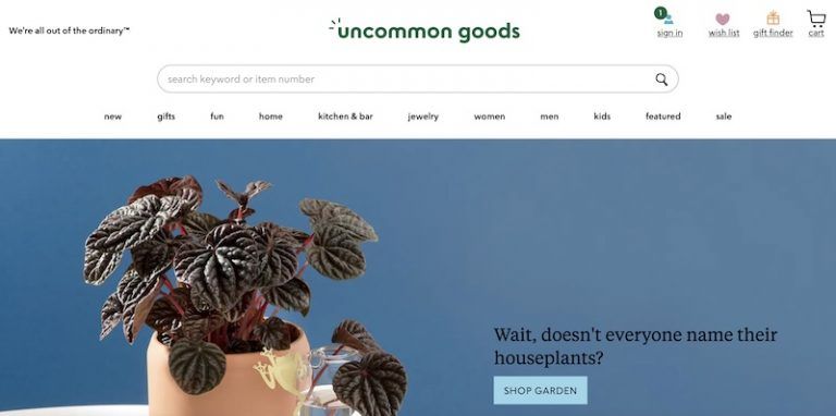 Uncommon Goods homepage