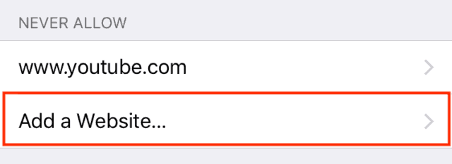 Add a website to never allow access to on your iOS device