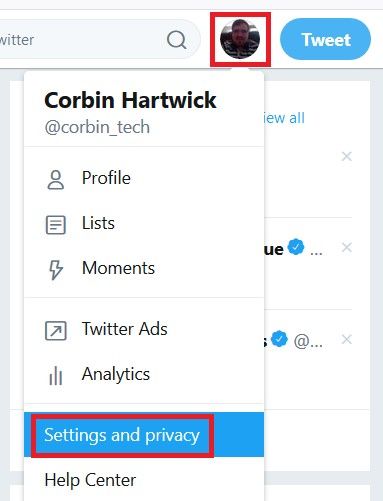 Accessing your Twitter settings