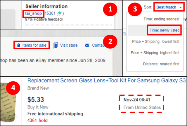 How to find the original listing date of an item on eBay