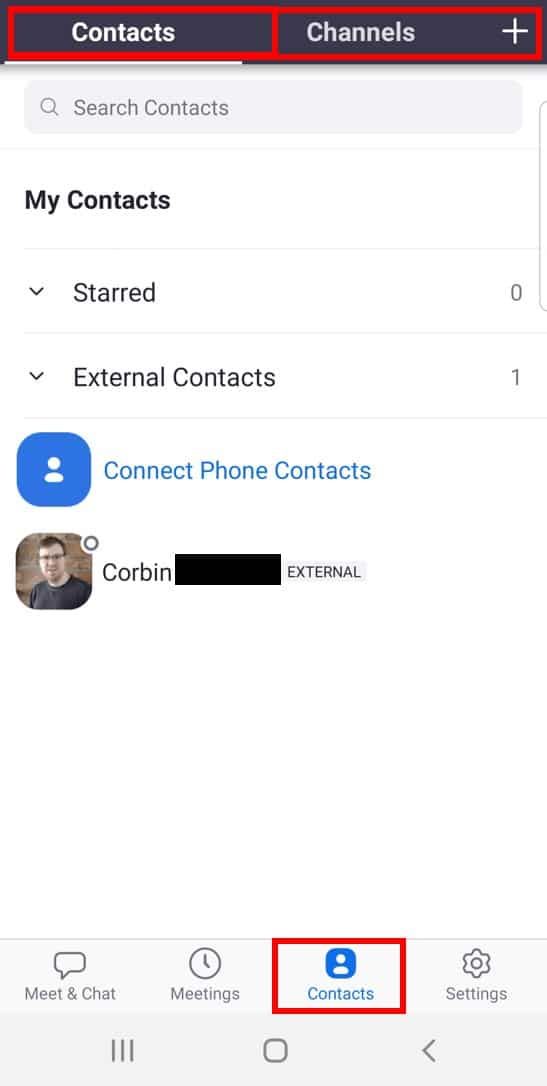 Mobile app contacts list