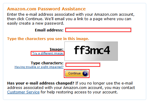 Amazon password reset email