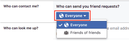 Select your received friend request setting