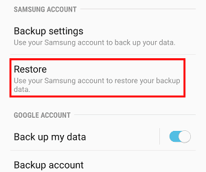 Restore data button