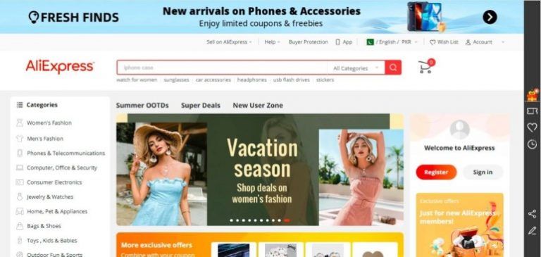 AliExpress homepage