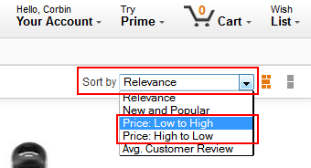 Search for items by price