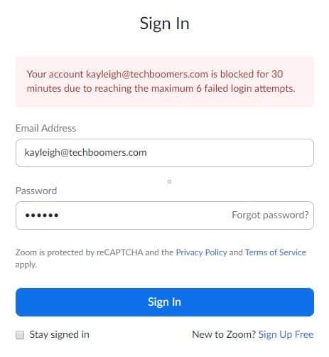 Zoom locked account message