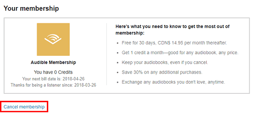 Audible Cancel Membership button