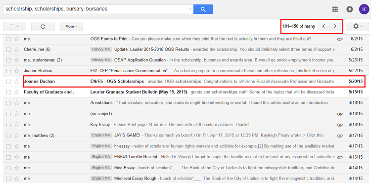 Gmail search results