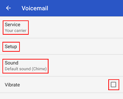 Voicemail settings modification menu