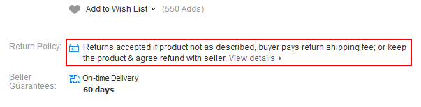 Example of an AliExpress returns policy