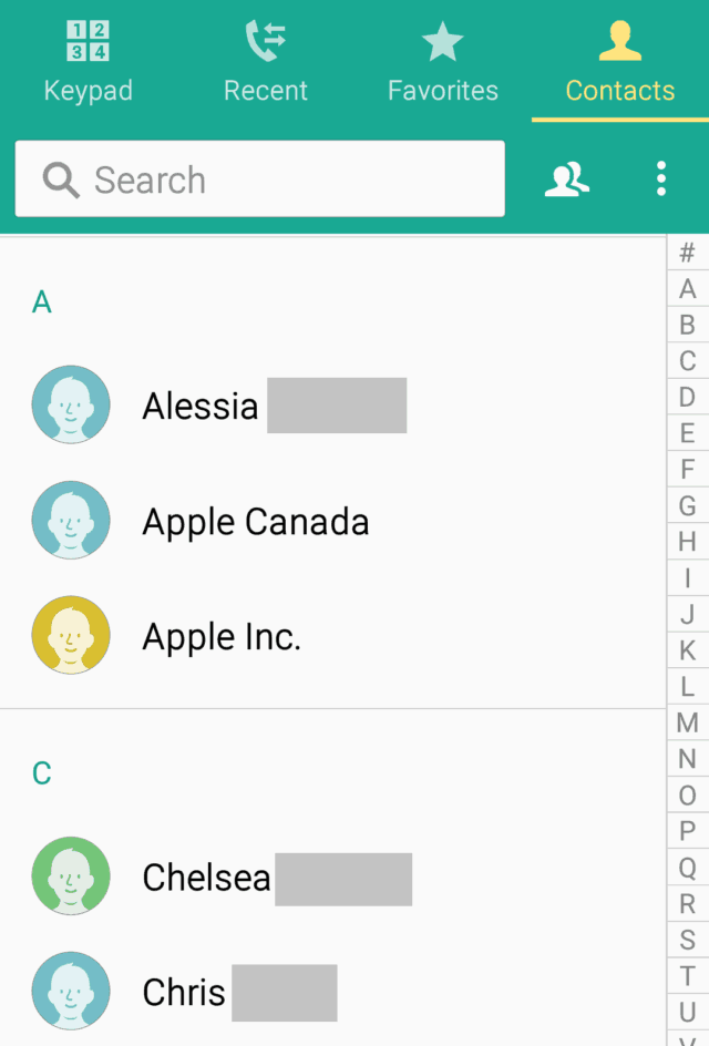 Android contacts list synchronized with Google account