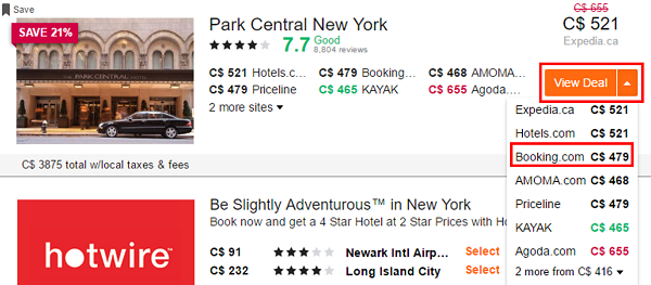 View and compare hotel prices