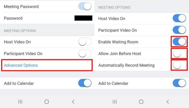 Android app advanced meeting options