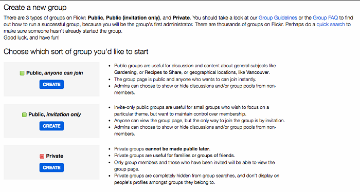 Create groups on Flickr