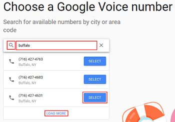 Search for available Google Voice numbers