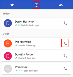 Make call from phone history