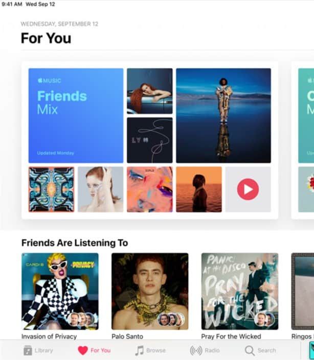 A sample of the main page for Apple Music in iTunes