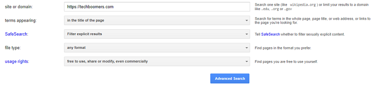 Google Advanced Search form