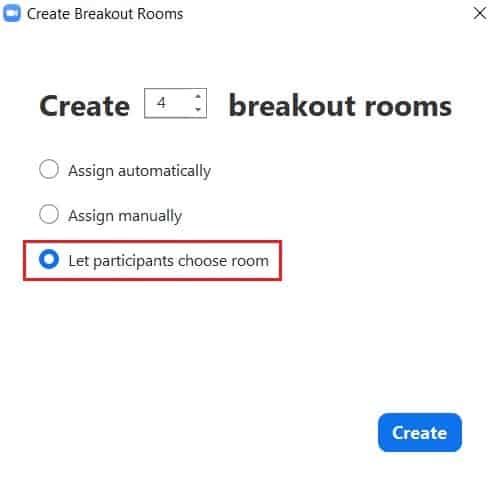 Allowing participants to choose their own breakout rooms during meeting setup