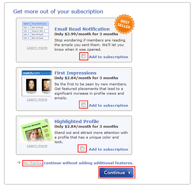 Add features to a Match.com subscription