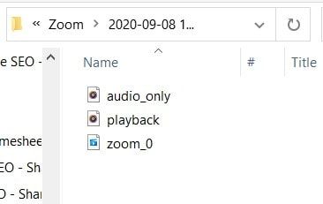 A file folder containing Zoom meeting recording files