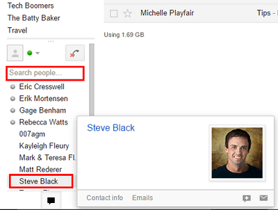 View of Quick Contacts in Gmail