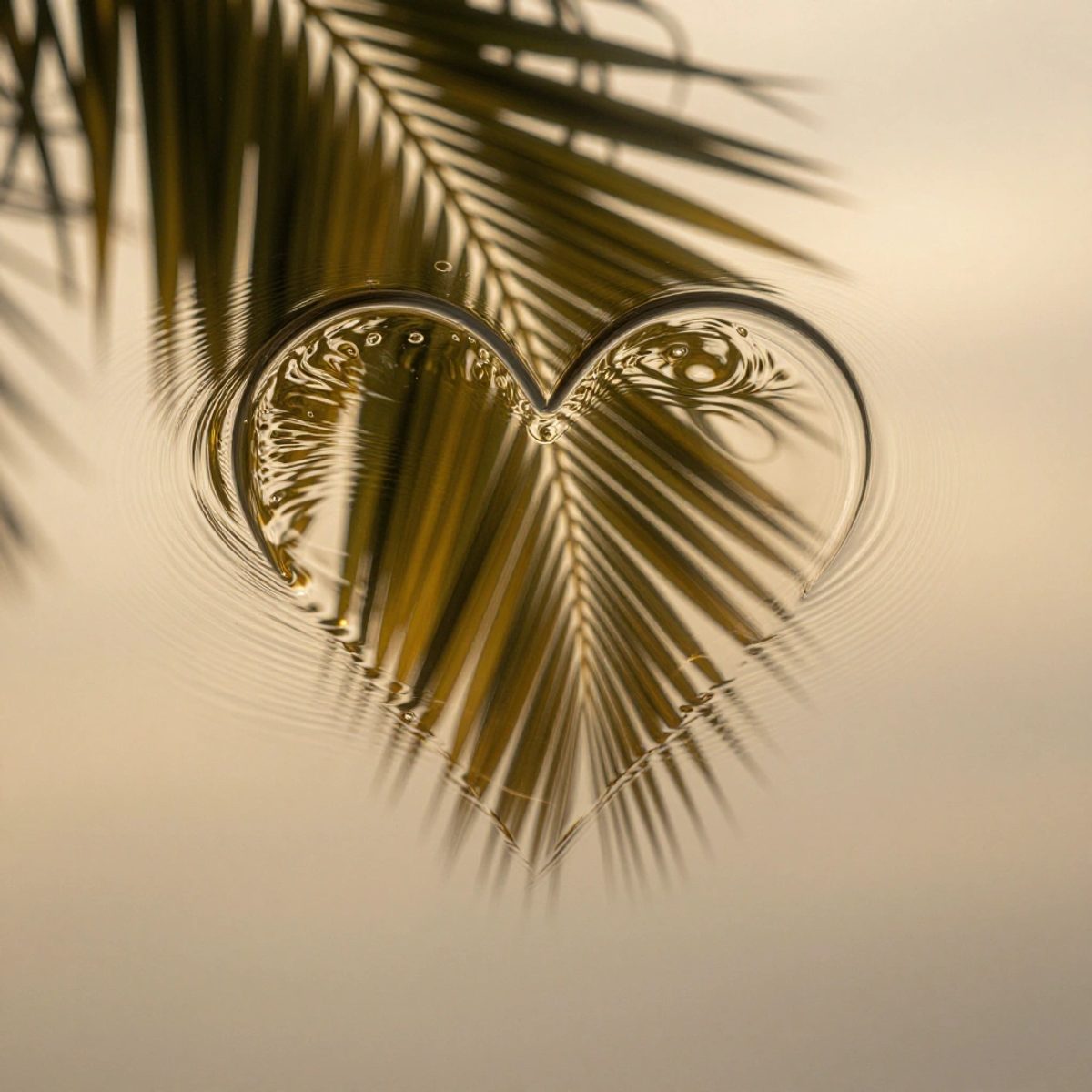 A palm partially submerged in rippling golden water, with light distorting the heart line to symbolize change over time.