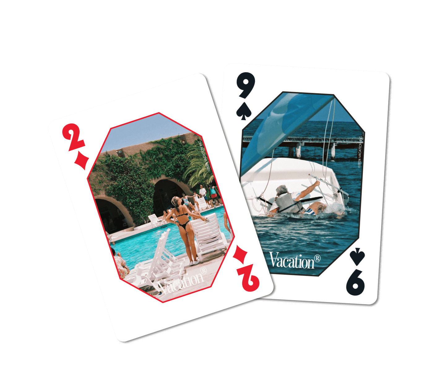 two Vacation® Brand playing cards