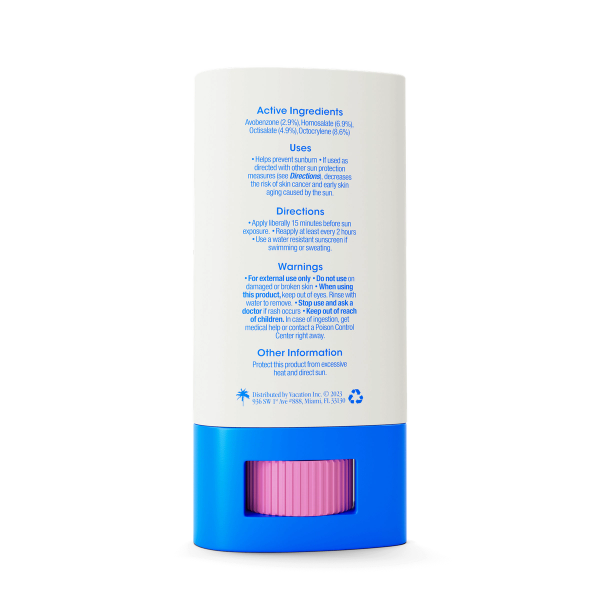 the back of a sunscreen stick contains active ingredients and directions